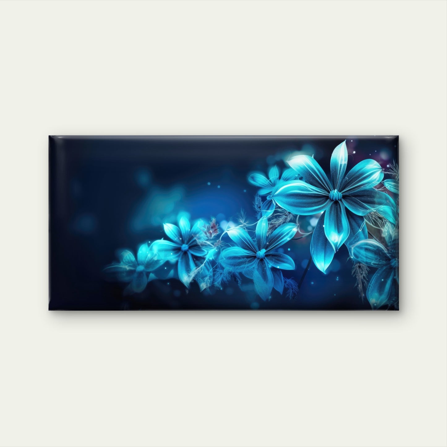 Glowing Blue Flowers Bloom Wall Art Canvas Office Home Room Framed 120x60cm