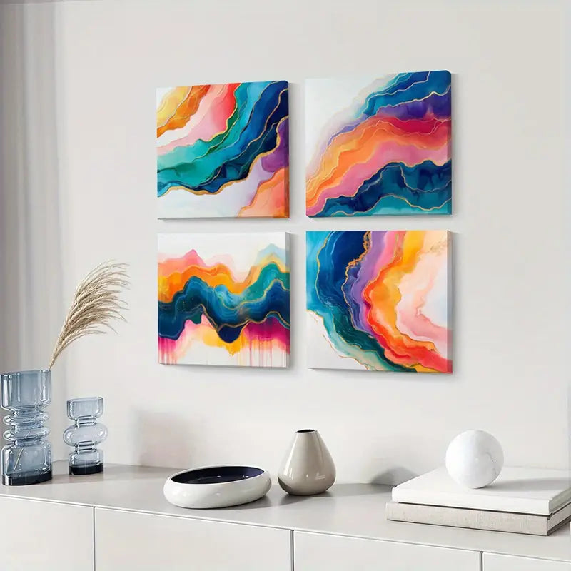 4pcs  Colorful Fluid  Colorful Fluid Wall Art Canvas Framed
