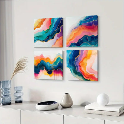 4pcs  Colorful Fluid  Colorful Fluid Wall Art Canvas Framed