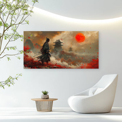 Epic Samurai Red Sun Wall Art Canvas Office Home Room Framed 120x60cm
