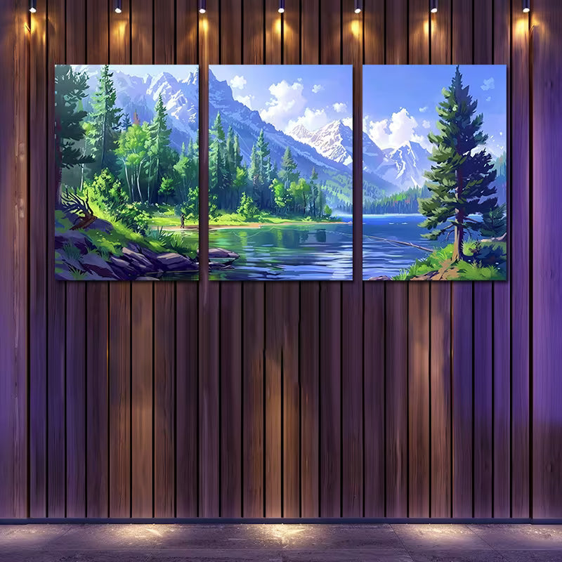 3pcs Green Forests, and Serene Water Wall Art Set Canvas Framed 40x60cm - High Quality Print 100% Australian Made Wall Canvas Ready to Hang