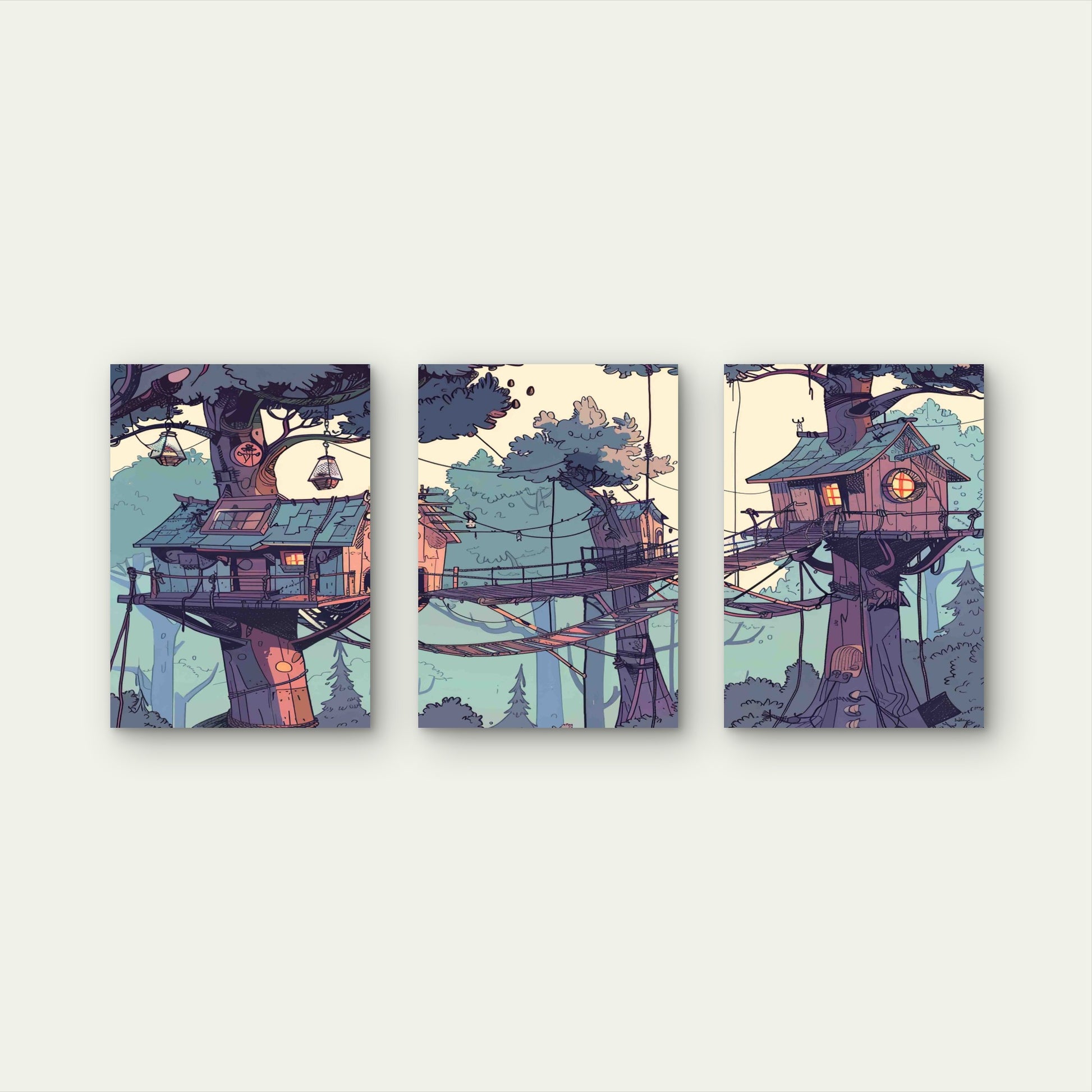 3pcs Jungle Landscape Cartoon Metal Print Ready to Hang Art - Bella Home Decor
