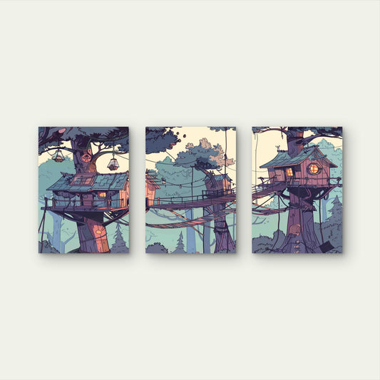 3pcs Jungle Landscape Cartoon Metal Print Ready to Hang Art - Bella Home Decor