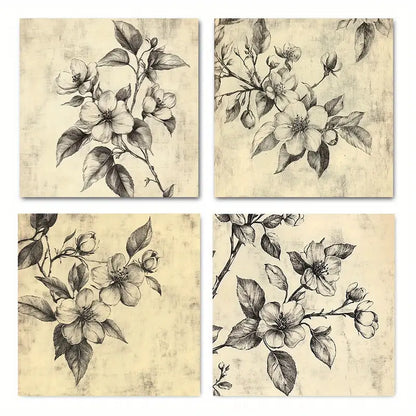 4pcs Floral Lea Themed Elegant Wall Art Canvas Framed