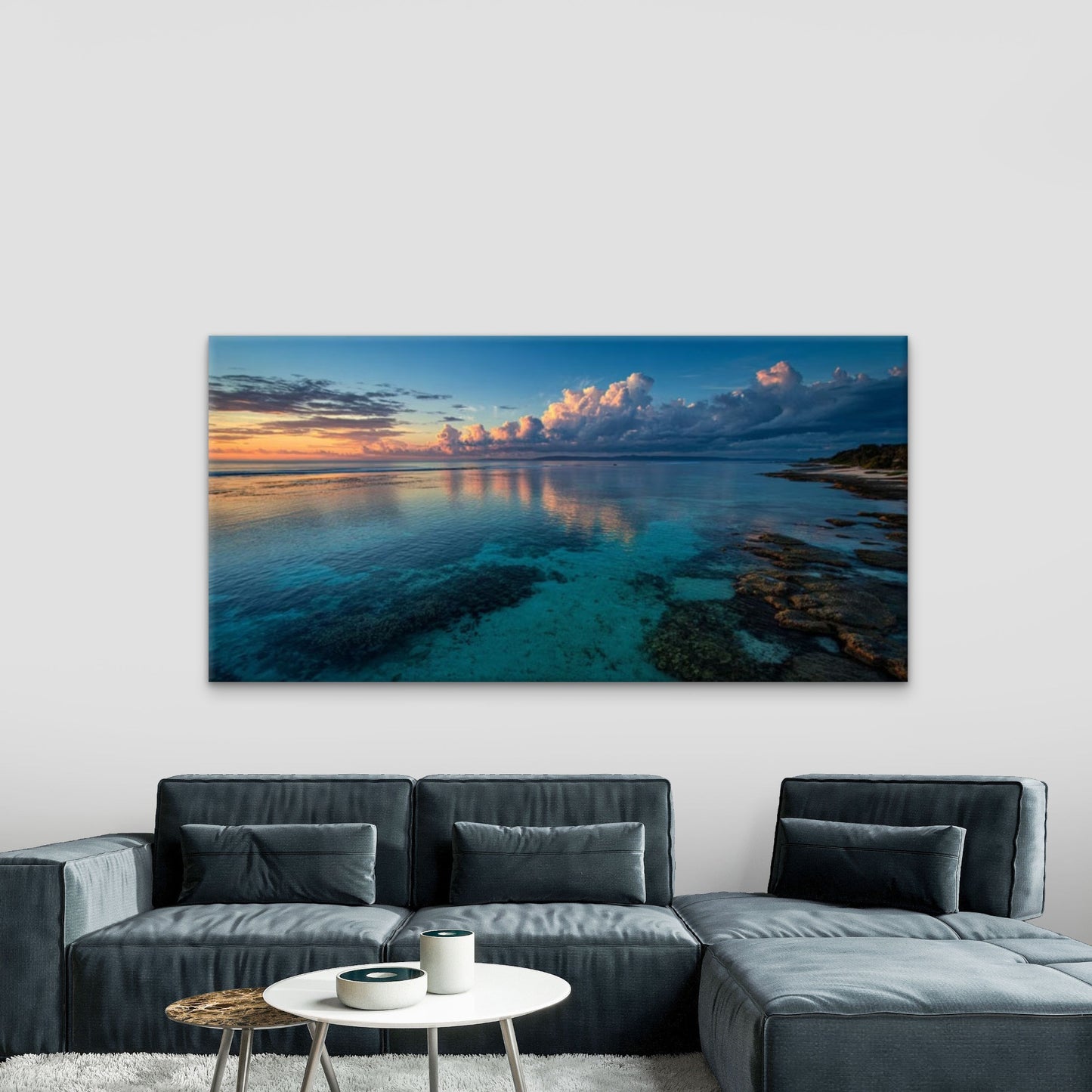 Waters & Turquoise Coast Sunset Wall Art Canvas Office Home Room Framed 120x60cm