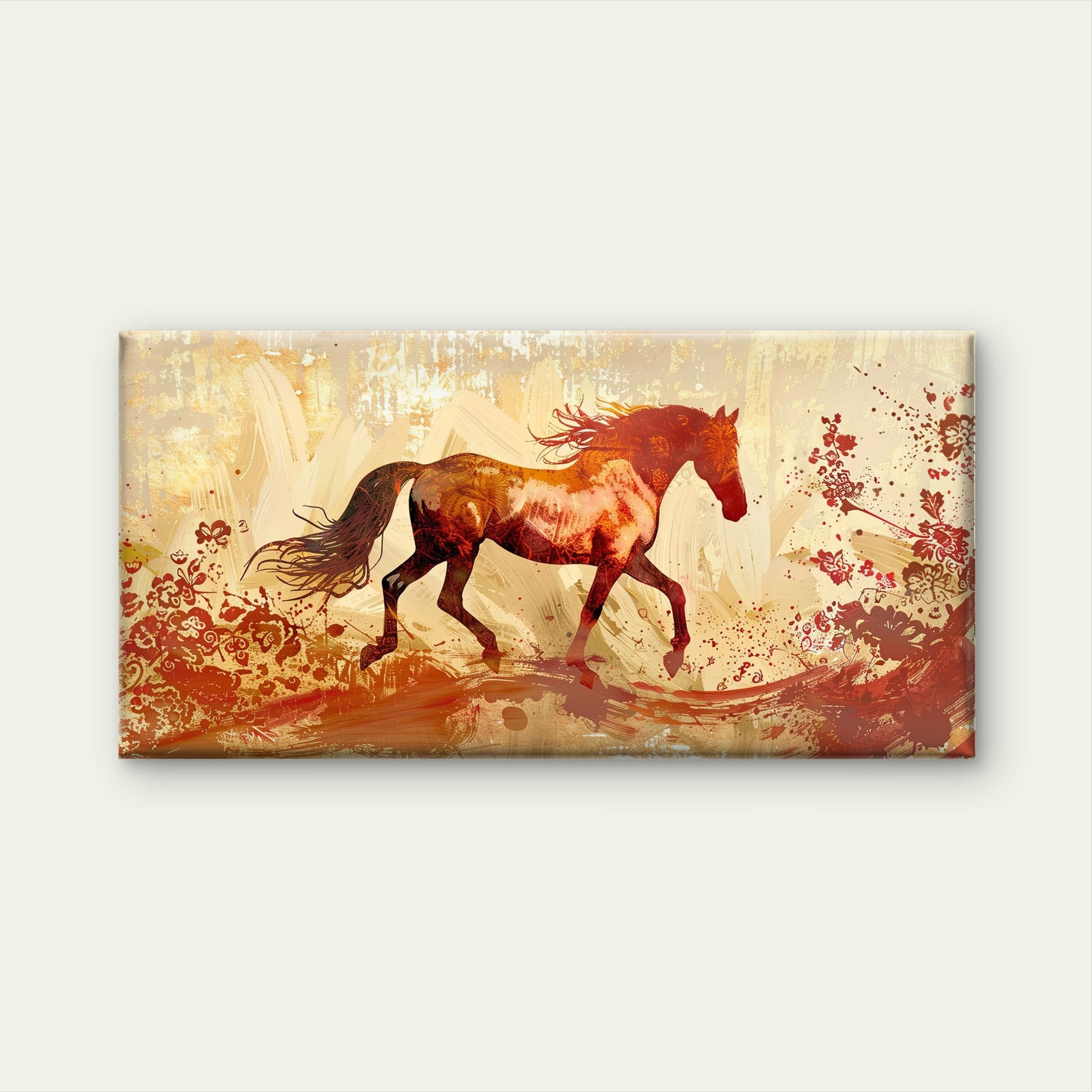 Wild Autumn Galloping Horse Wall Art Canvas Office Home Room Framed 120x60cm