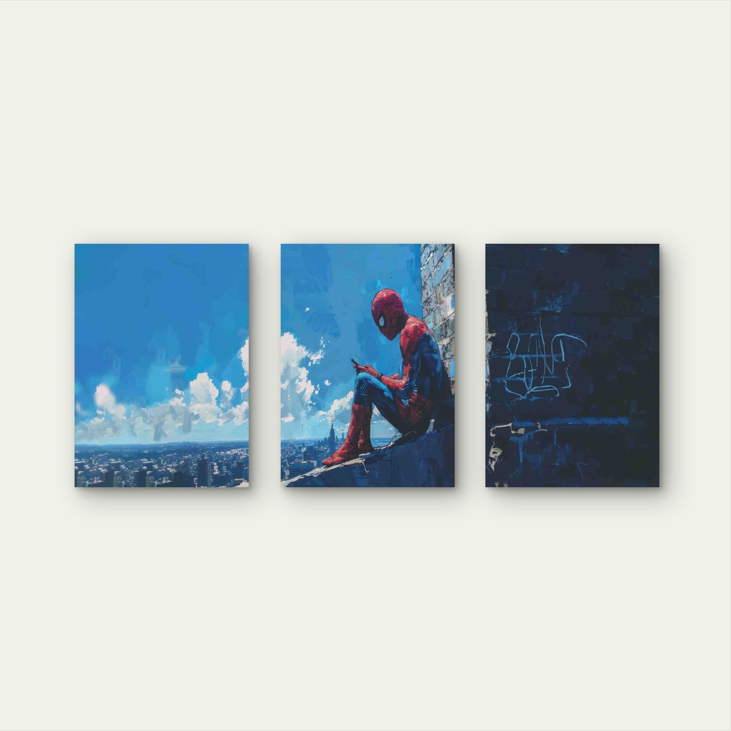 3pcs Urban Hero Rooftop Skyline Impressionist Metal Print Ready to Hang Art