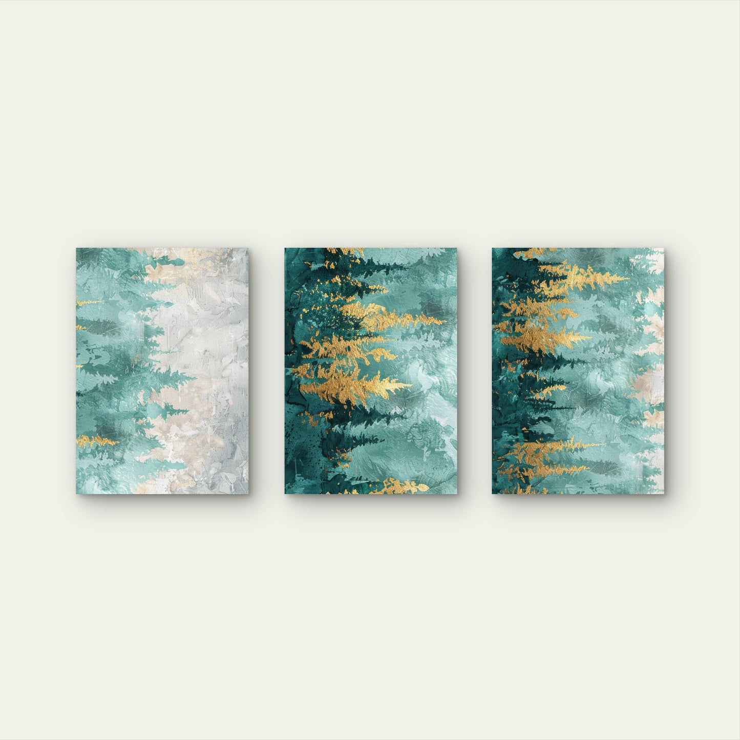 3pcs Abstract Teal Grey Gold Forest Wall Art Set Canvas Framed 40x60cm - High Quality Print 100% Australian Made Wall Canvas Ready to Hang