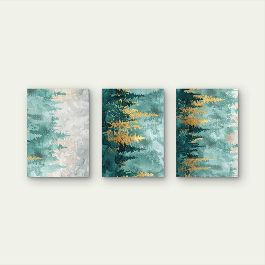3pcs Abstract Teal Grey Gold Forest Wall Art Set Canvas Framed 40x60cm - High Quality Print 100% Australian Made Wall Canvas Ready to Hang