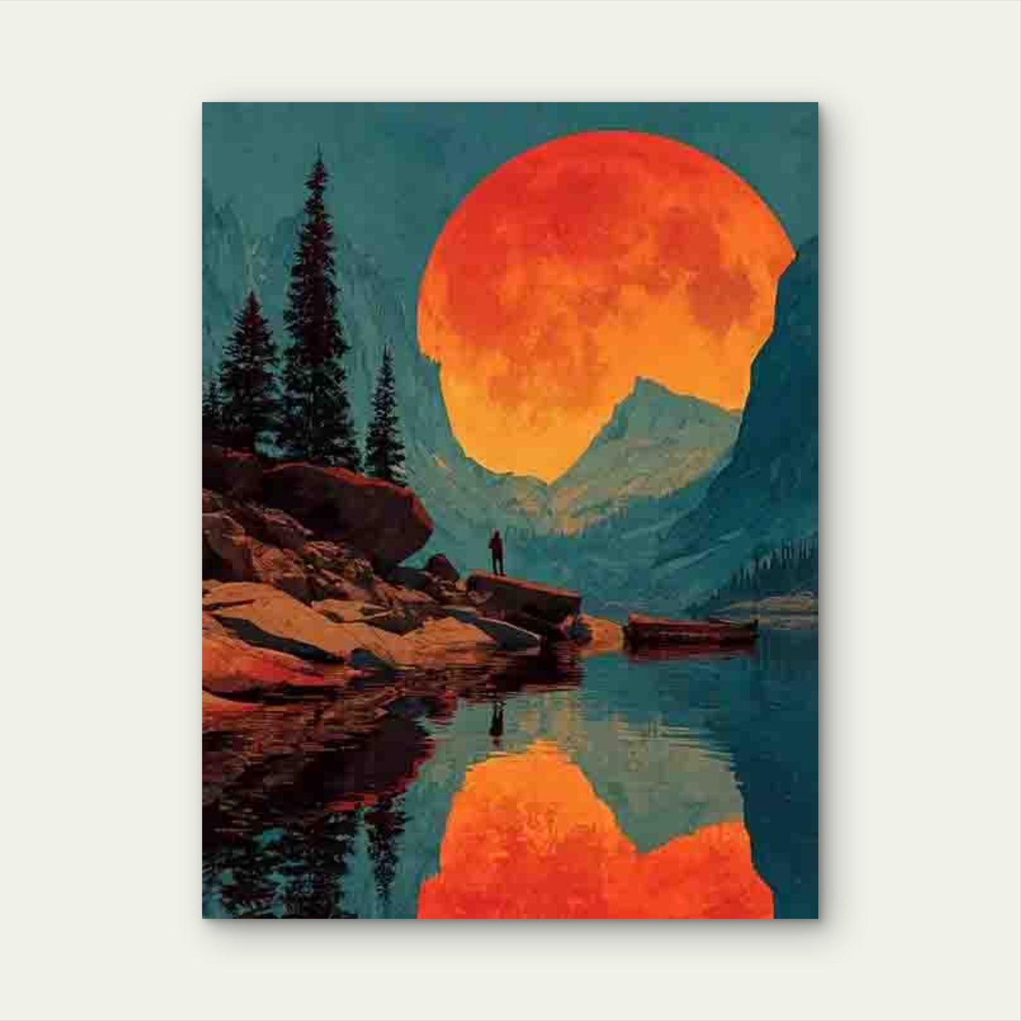Red Moon Over Mountains Landscape Metal Print Ready to Hang