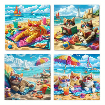 4pcs Kittens in Fashion Glasses  Wall Art Canvas Framed