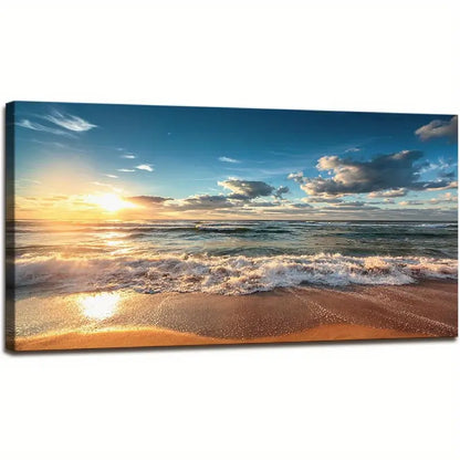 Beach Sunset Ocean Coastal White Clouds Wall Art canvas office home room framed 120x60cm - Bella Home Decor