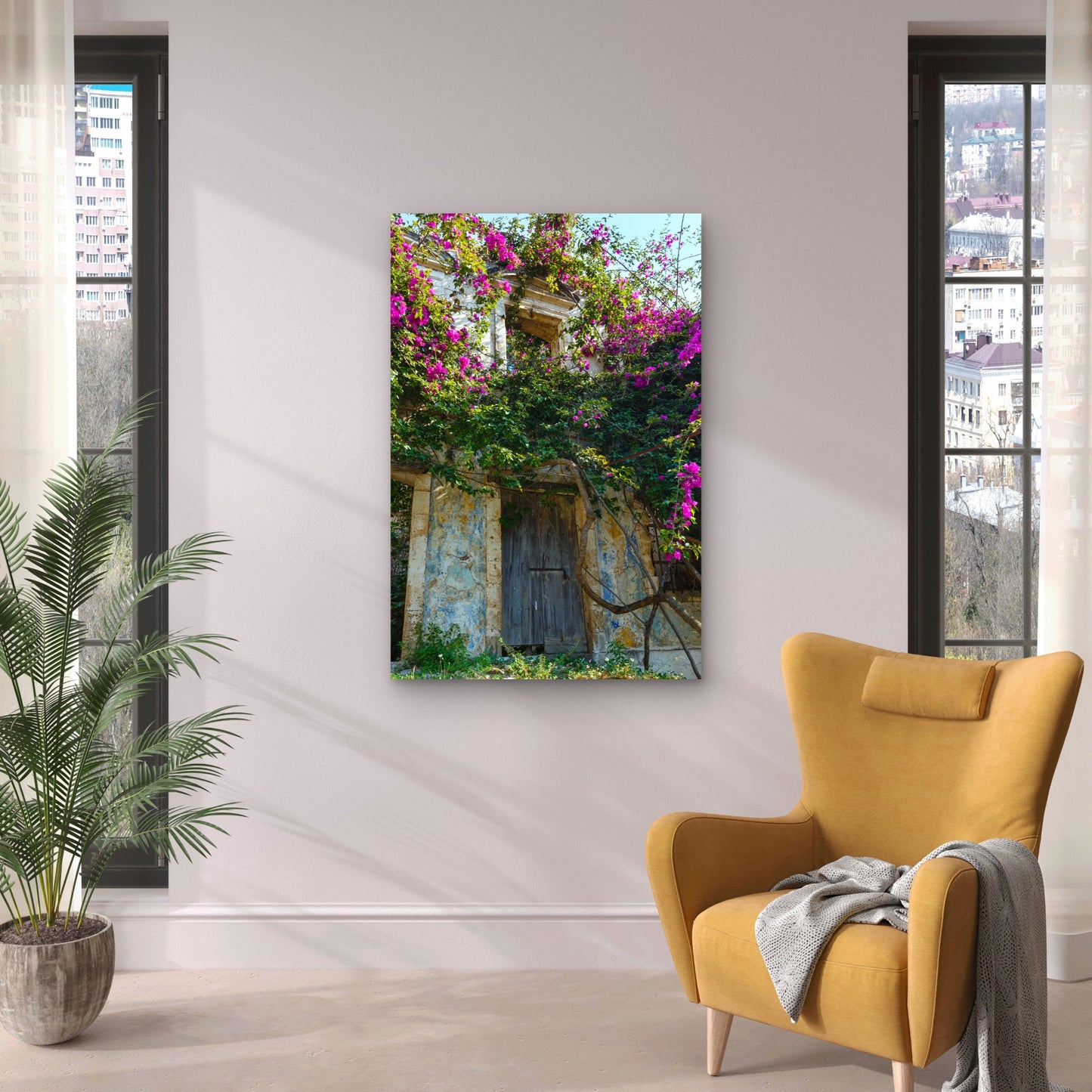 Old Neglected House With Flowering Tree Roof 40x60cm Metal Print Ready to Hang