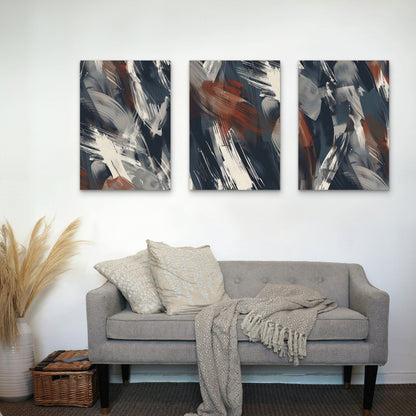 3pcs Industrial Blue Rust Brushstroke  Wall Art Set Canvas Framed 40x60cm - High Quality Print 100% Australian Made Wall Canvas Ready to Hang