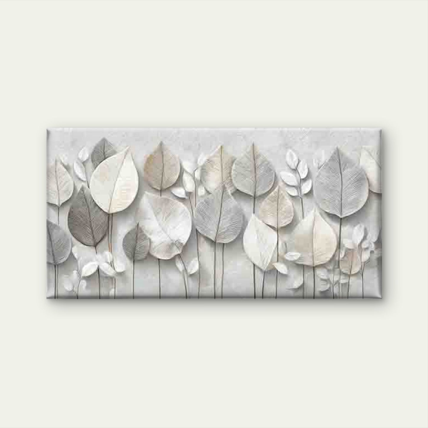Abstract White Leaves Backgroun Wall Art Canvas Office Home Room Framed 120x60cm - Bella Home Decor