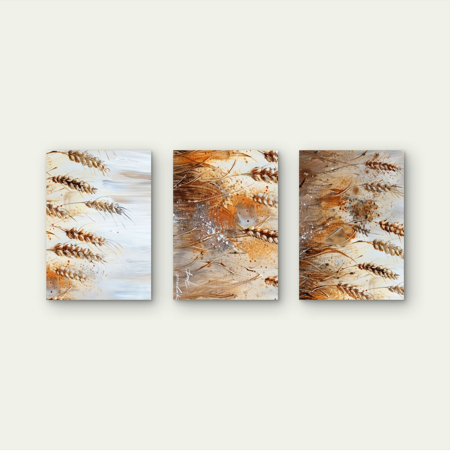 3pcs Abstract Golden Wheat Field Painting   Wall Art Set Canvas Framed 50x70cm - High Quality Print 100% Australian Made Wall Canvas Ready to Hang