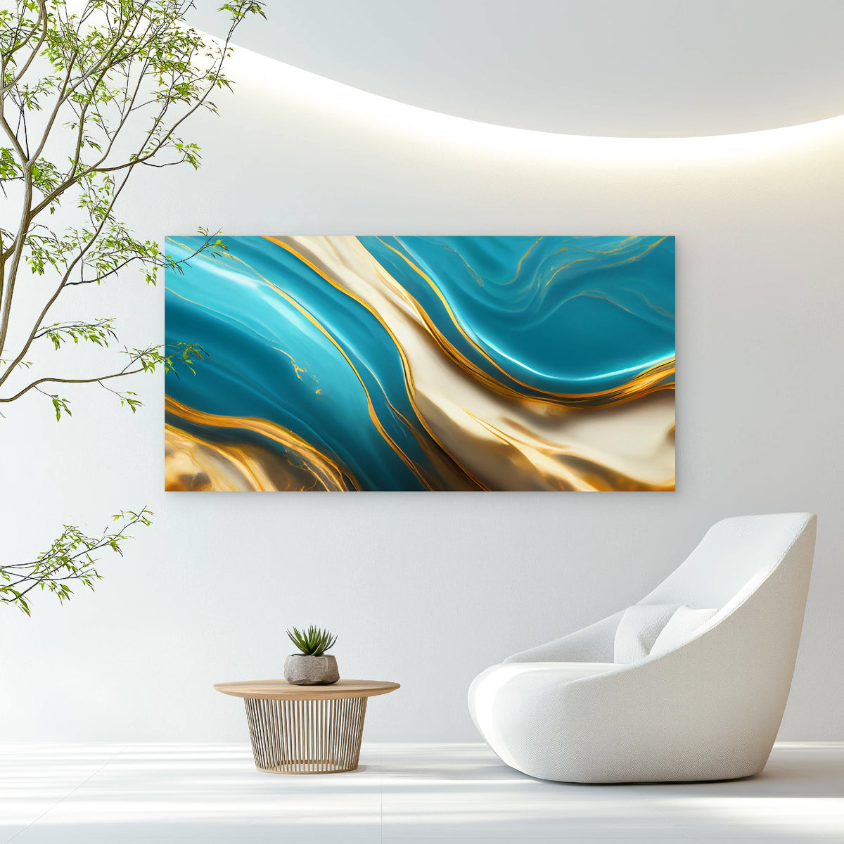 Cerulean Tides Golden Veins Wall Art Canvas Office Home Room Framed 120x60cm