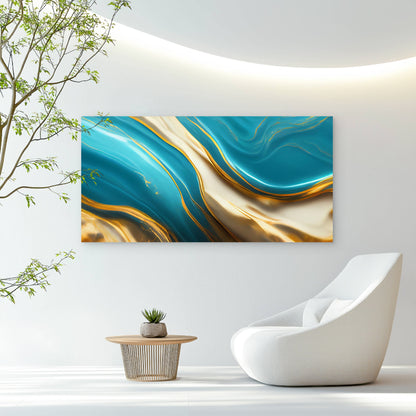 Cerulean Tides Golden Veins Wall Art Canvas Office Home Room Framed 120x60cm