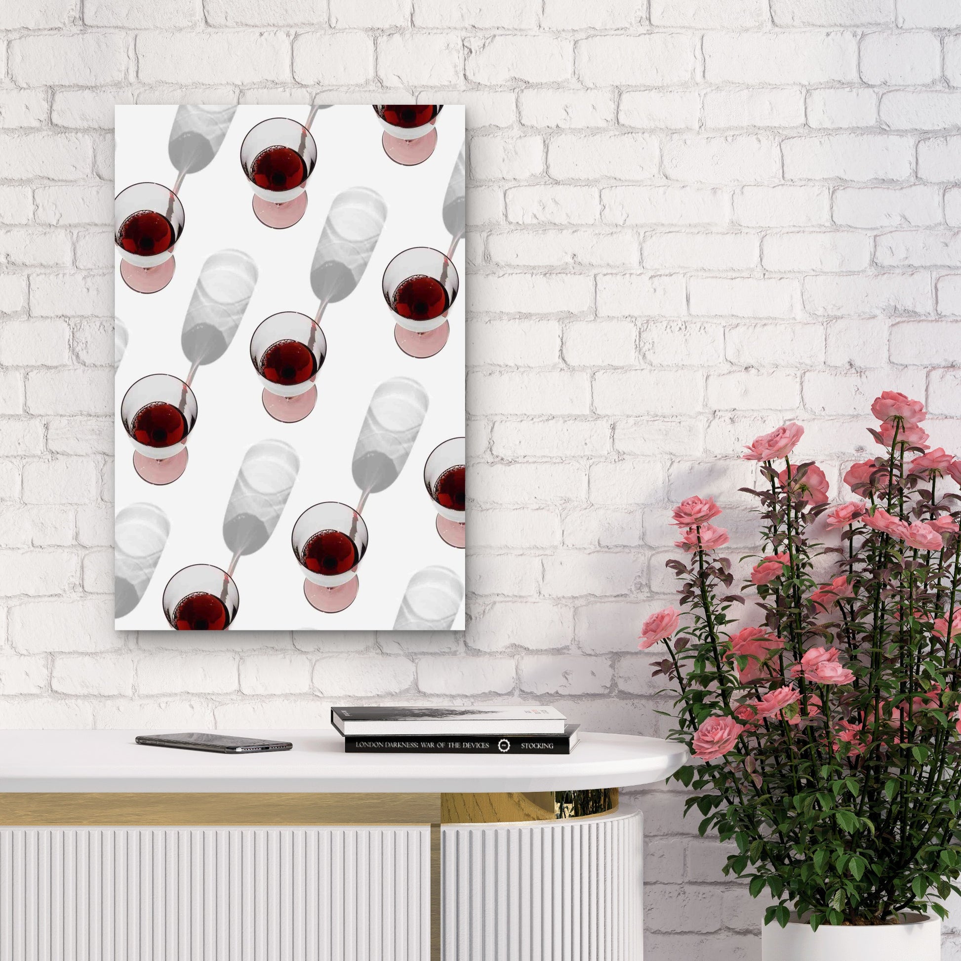 Glasses Red Wine With Sunlight Shadows 60x90cm Metal Print Ready to Hang