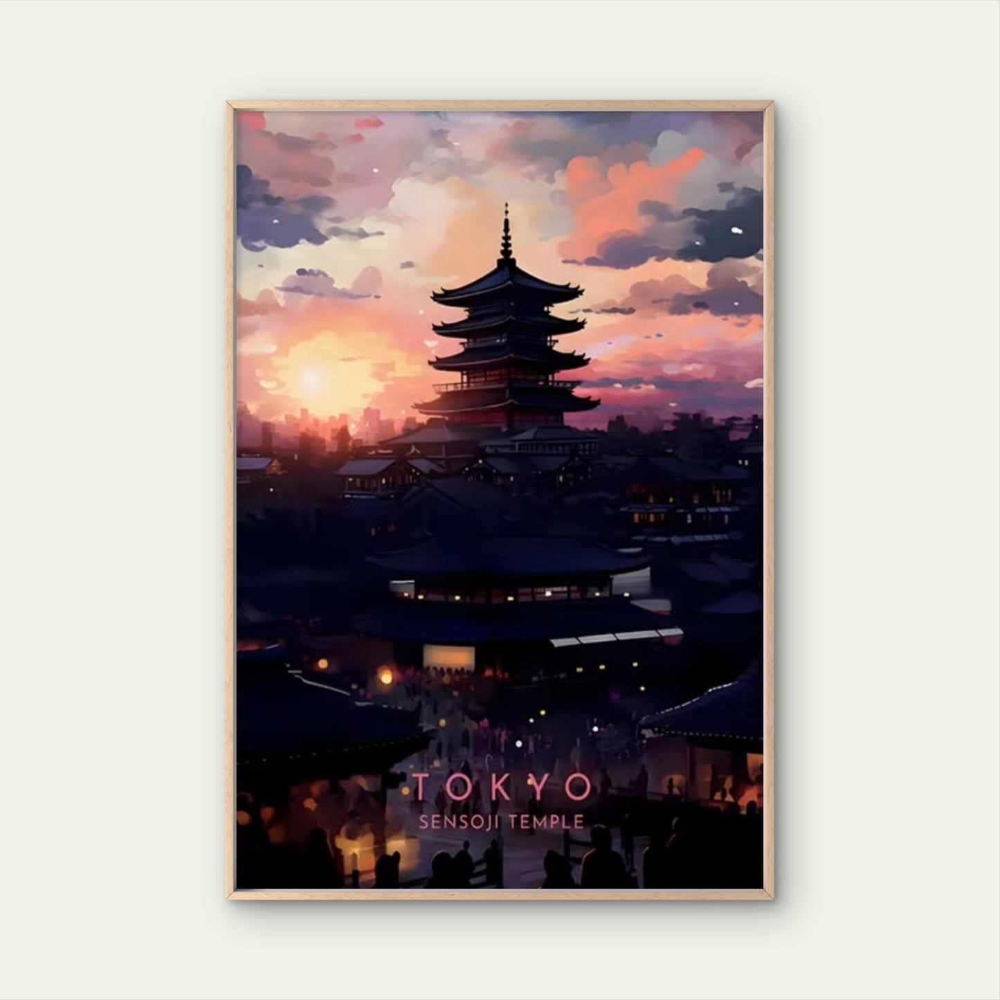 Japanese Tokyo Sensoji Temple Sunset Travel Poster Print Wall Art