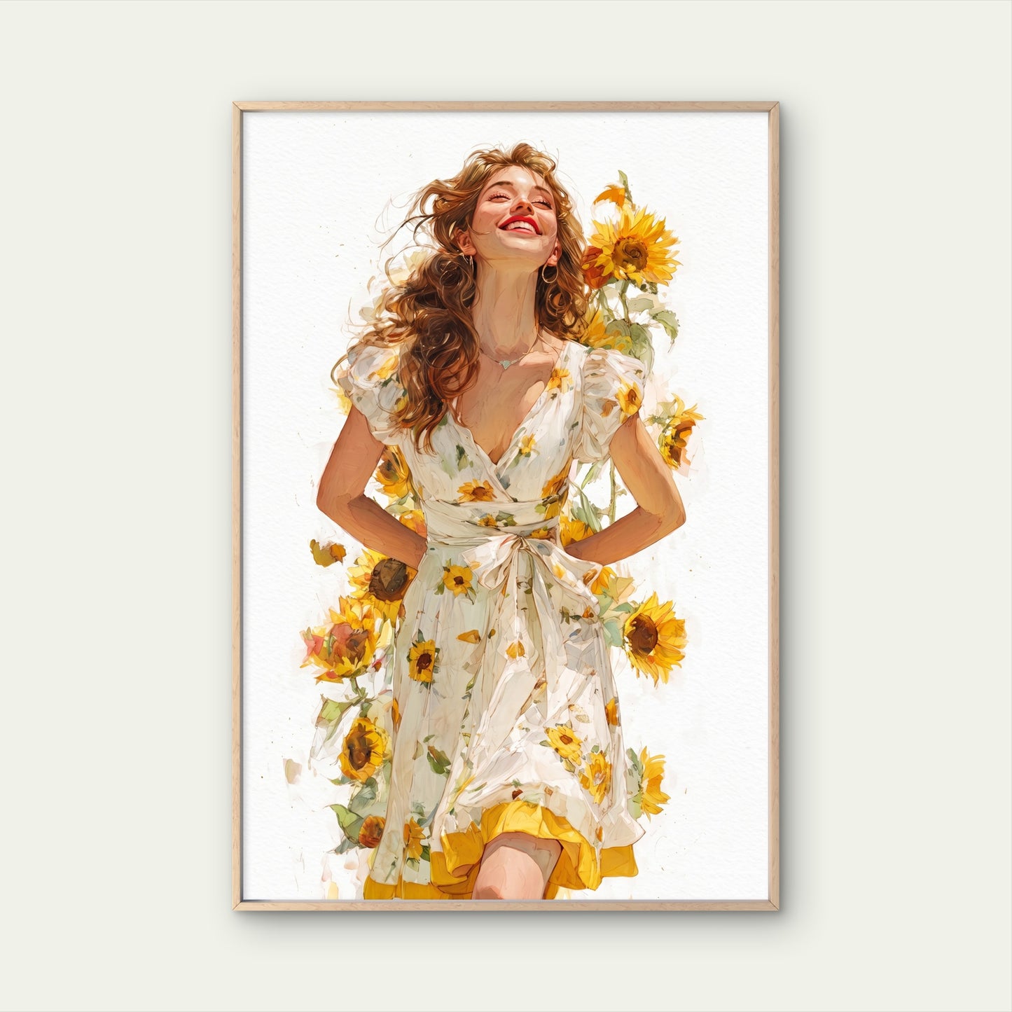 Happy Girl White Sundress Sunflower Field  Premium quality Poster print choose your sizes (Copy)