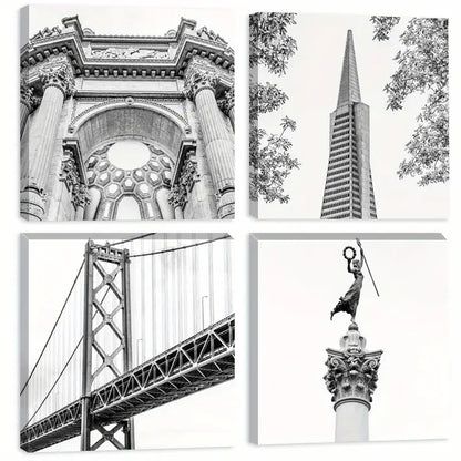 4pcs  Classic Bridge, Peak-Shaped  Wall Art Canvas Framed