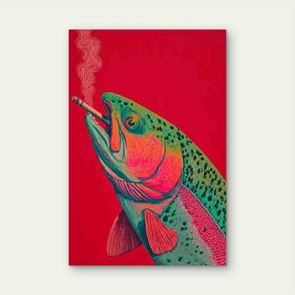 Surreal Art of a Smoking Fish 60x90cm Metal Print Ready to Hang - Bella Home Decor