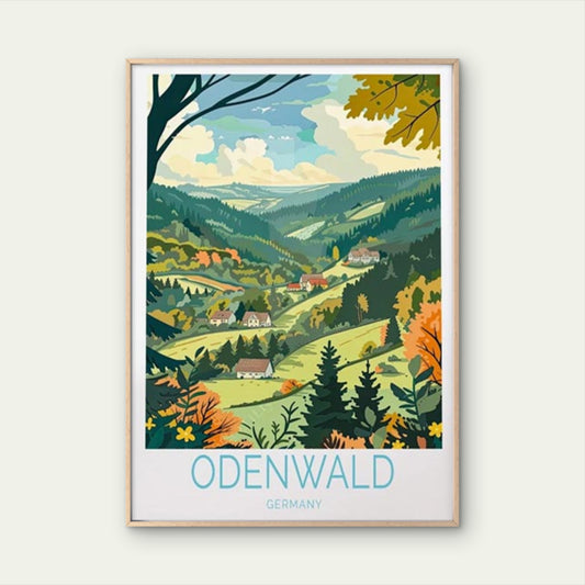 Odenwald Germany, Trees & Village Paint Travel Poster Print Wall Art - Bella Home Decor