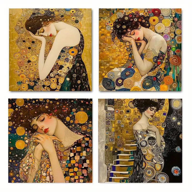 4pcs Featuring Elegant Women in Floral & Geometr  Wall Art Canvas Framed