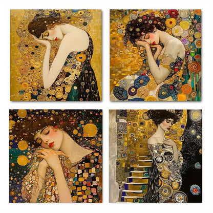 4pcs Featuring Elegant Women in Floral & Geometr  Wall Art Canvas Framed