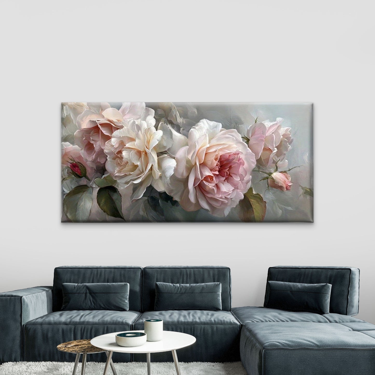 Pink Roses in Bloom Floral Wall Art Canvas Office Home Room Framed 120x60cm