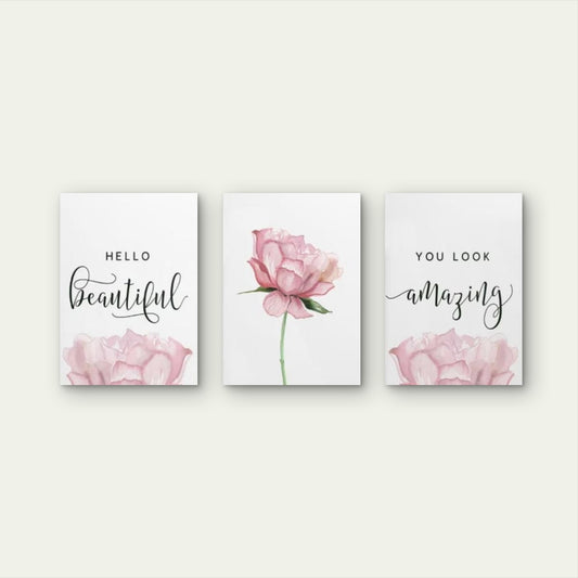 3pcs Pink Rose Flower Inspirational Quote Wall Art Set Canvas Framed 50x70cm - High Quality Print 100% Australian Made Wall Canvas Ready to Hang - Bella Home Decor