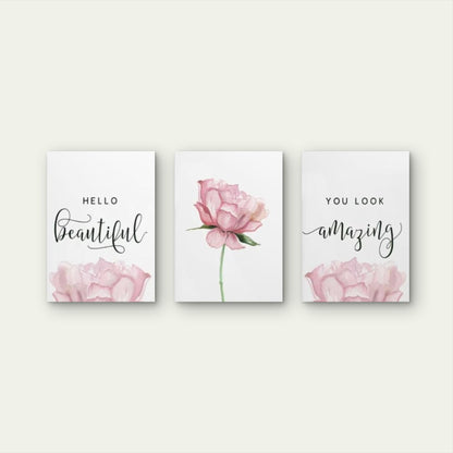 3pcs Pink Rose Flower Inspirational Quote Wall Art Set Canvas Framed 60x90cm - High Quality Print 100% Australian Made Wall Canvas Ready to Hang - Bella Home Decor