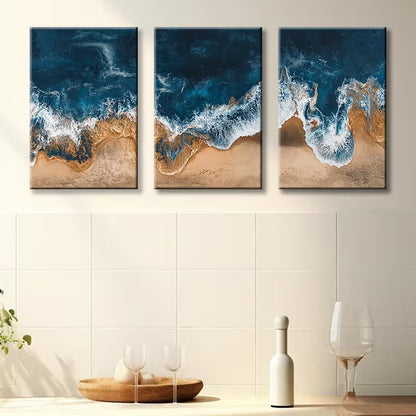 3pcs Ocean Waves Beach Design Wall Art Set Canvas Framed 40x60cm - High Quality Print 100% Australian Made Wall Canvas Ready to Hang