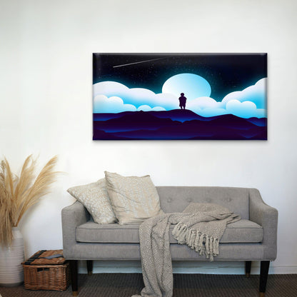 Blue Full Moon Silhouette Wall Art Canvas Office Home Room Framed 120x60cm