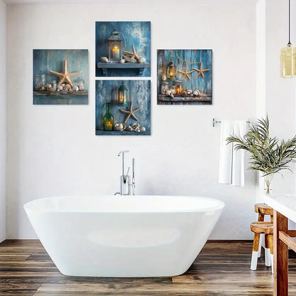 4pcs Lanterns Decorative Artwork Wall Art Canvas Framed