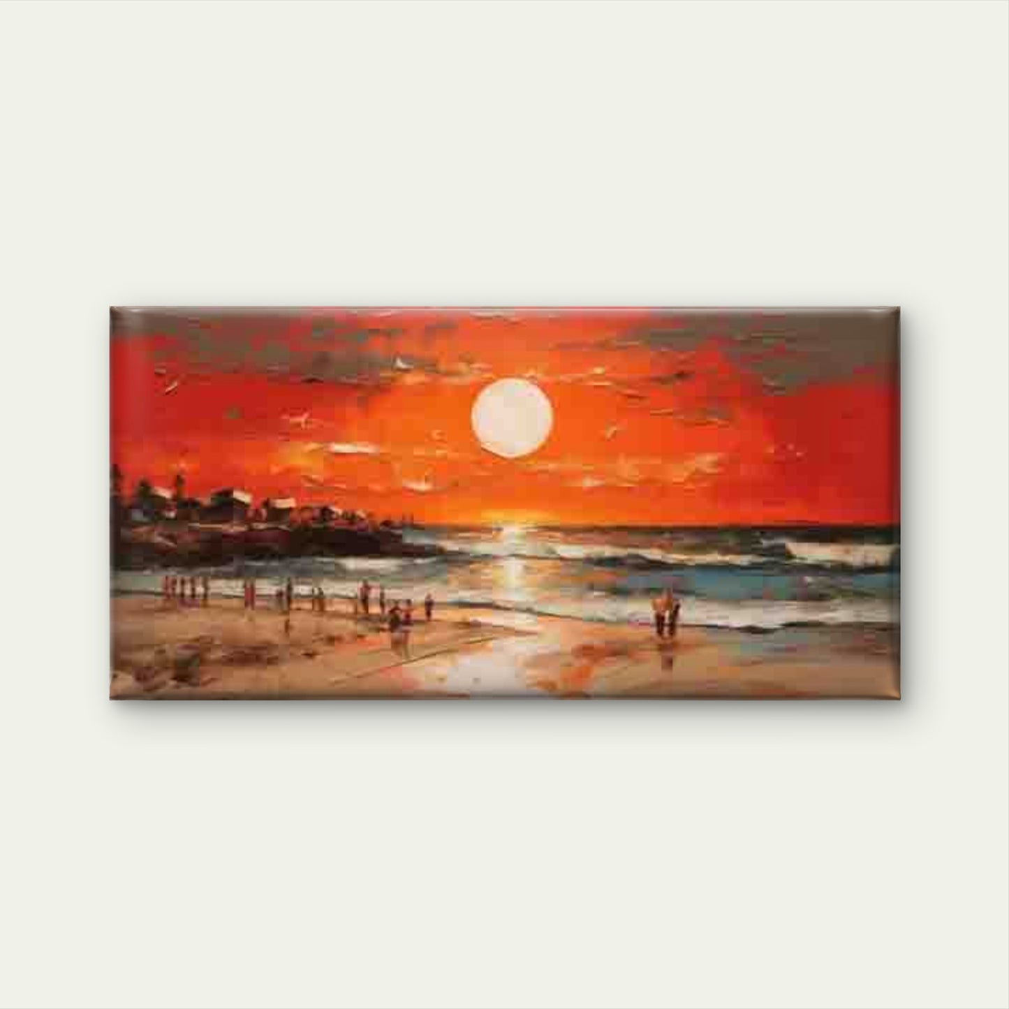 Sunset Beach Scene with Ocean Wall Art Canvas Office Home Room Framed 120x60cm - Bella Home Decor
