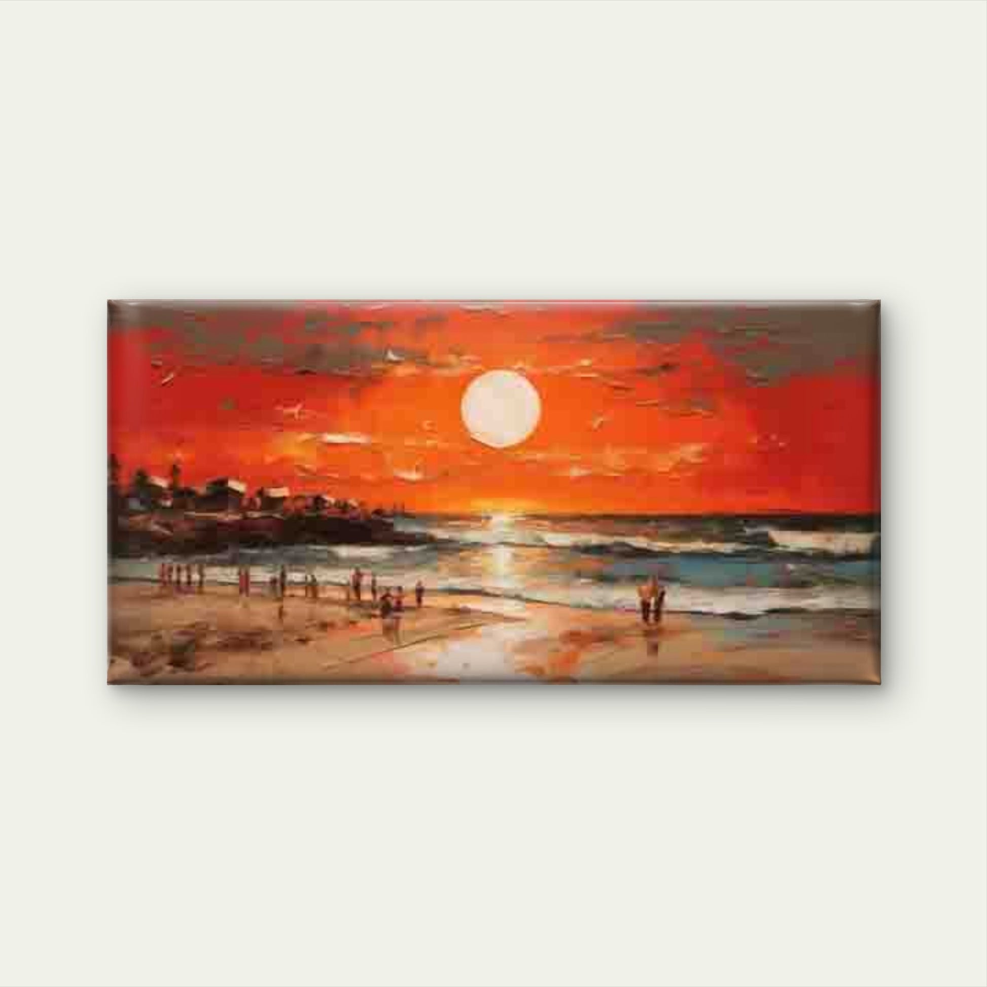 Sunset Beach Scene with Ocean Wall Art Canvas Office Home Room Framed 120x60cm - Bella Home Decor