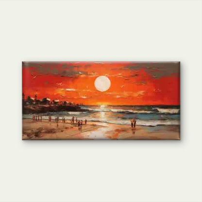 Sunset Beach Scene with Ocean Wall Art Canvas Office Home Room Framed 120x60cm - Bella Home Decor