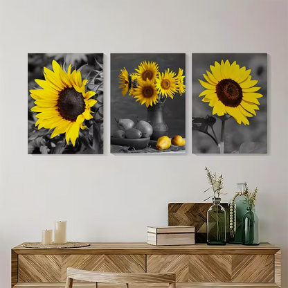 3pcs Sunflower Yellow Floral Painting Wall Art Set Canvas Framed 40x60cm - High Quality Print 100% Australian Made Wall Canvas Ready to Hang