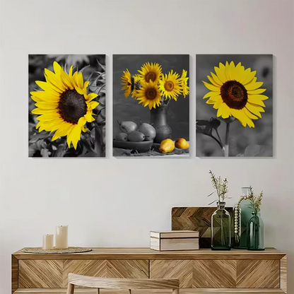 3pcs Sunflower Yellow Floral Painting Wall Art Set Canvas Framed 50x70cm - High Quality Print 100% Australian Made Wall Canvas Ready to Hang