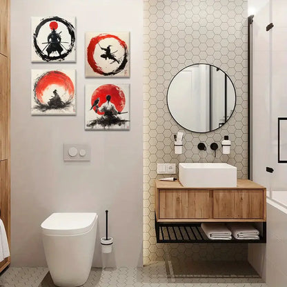 4pcs Japanese Samurai Art JSA Wall Art Canvas Framed