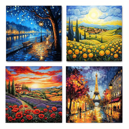 4pcs  Beautiful abstract colorful scenery   Wall Art Canvas Framed