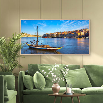 Douro River Rabelo Boats Wall Art Canvas Office Home Room Framed 120x60cm