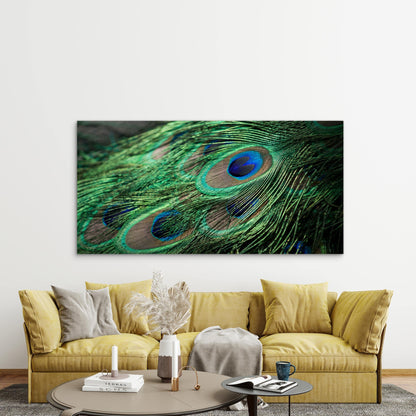 Vibrant Peacock Feather Eyes Wall Art Canvas Office Home Room Framed 120x60cm