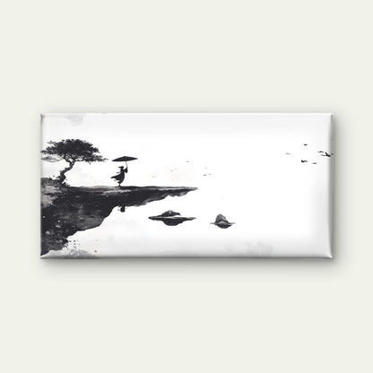 Zen Ink Cliffside Silhouette Wall Art Canvas Office Home Room Framed 120x60cm - Bella Home Decor