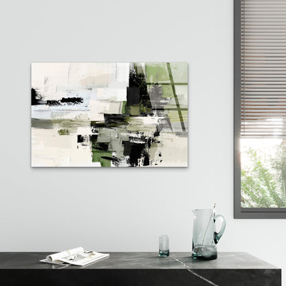 Abstract Block Sage Green Black Palette  Acrylic Glass Printing Wall Art Australian Made Quality