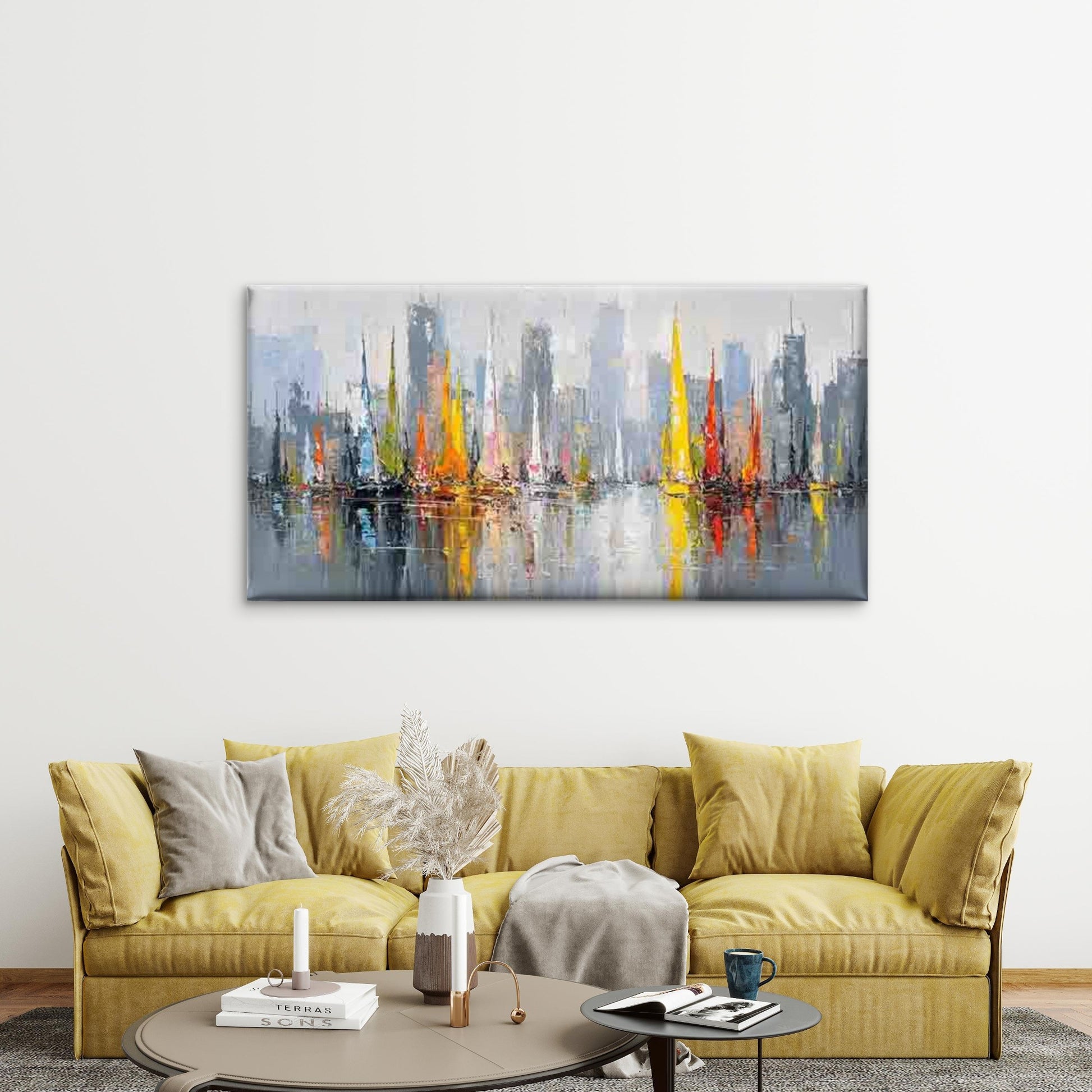 City Skyline with Sailboats Wall Art Canvas Office Home Room Framed 120x60cm - Bella Home Decor