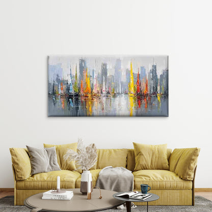 City Skyline with Sailboats Wall Art Canvas Office Home Room Framed 120x60cm - Bella Home Decor