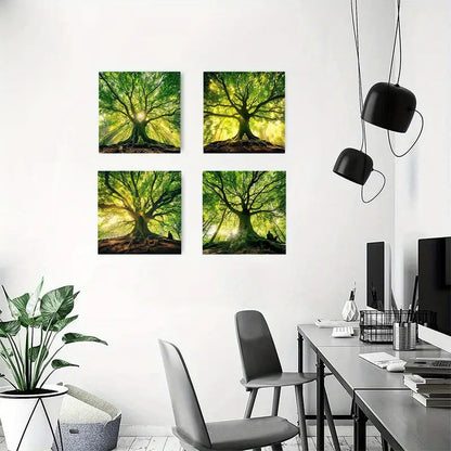 4pcs Rustic Spring Forest Green Tree gt   Wall Art Canvas Framed